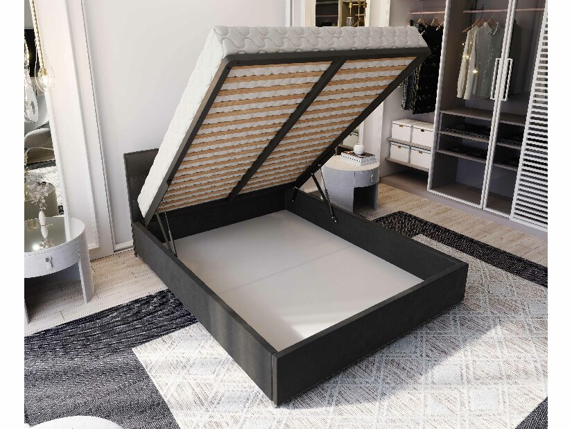 Manželská postel 180 cm Hermila (tmavě šedá) (s roštem a úložným prostorem)