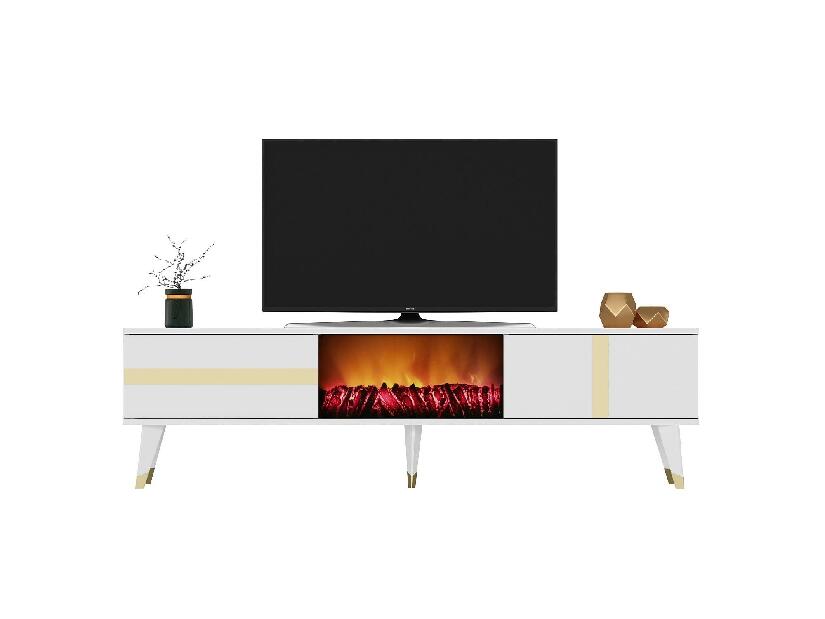  TV stolek/skříňka s krbem Vekika 3 (bílá + zlatá)