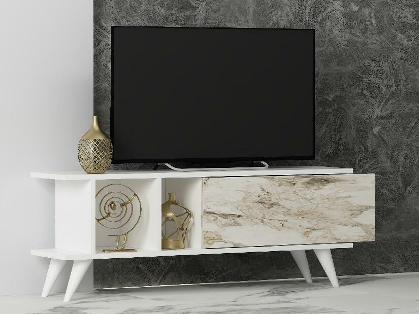  TV stolek/skříňka Tavuki (bílá + mramor)