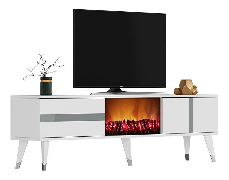  TV stolek/skříňka s krbem Vekika 3 (bílá + stříbrná)