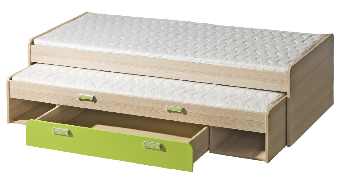 Rozkládací postel 80 cm Echo L16 zelená (se dvěma matracíi a rošty)