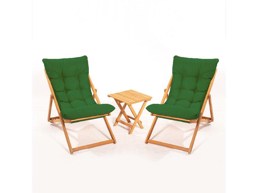 Souprava zahradního stolu a židlí Kikadu 5 (zelená + přírodní) (pro 2 osoby)