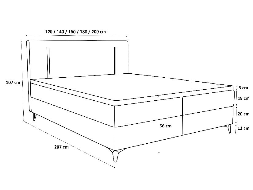 Manželská postel 160 cm Ortega Comfort (černá) (s roštem a matrací, s úl. prostorem) (s LED osvětlením)