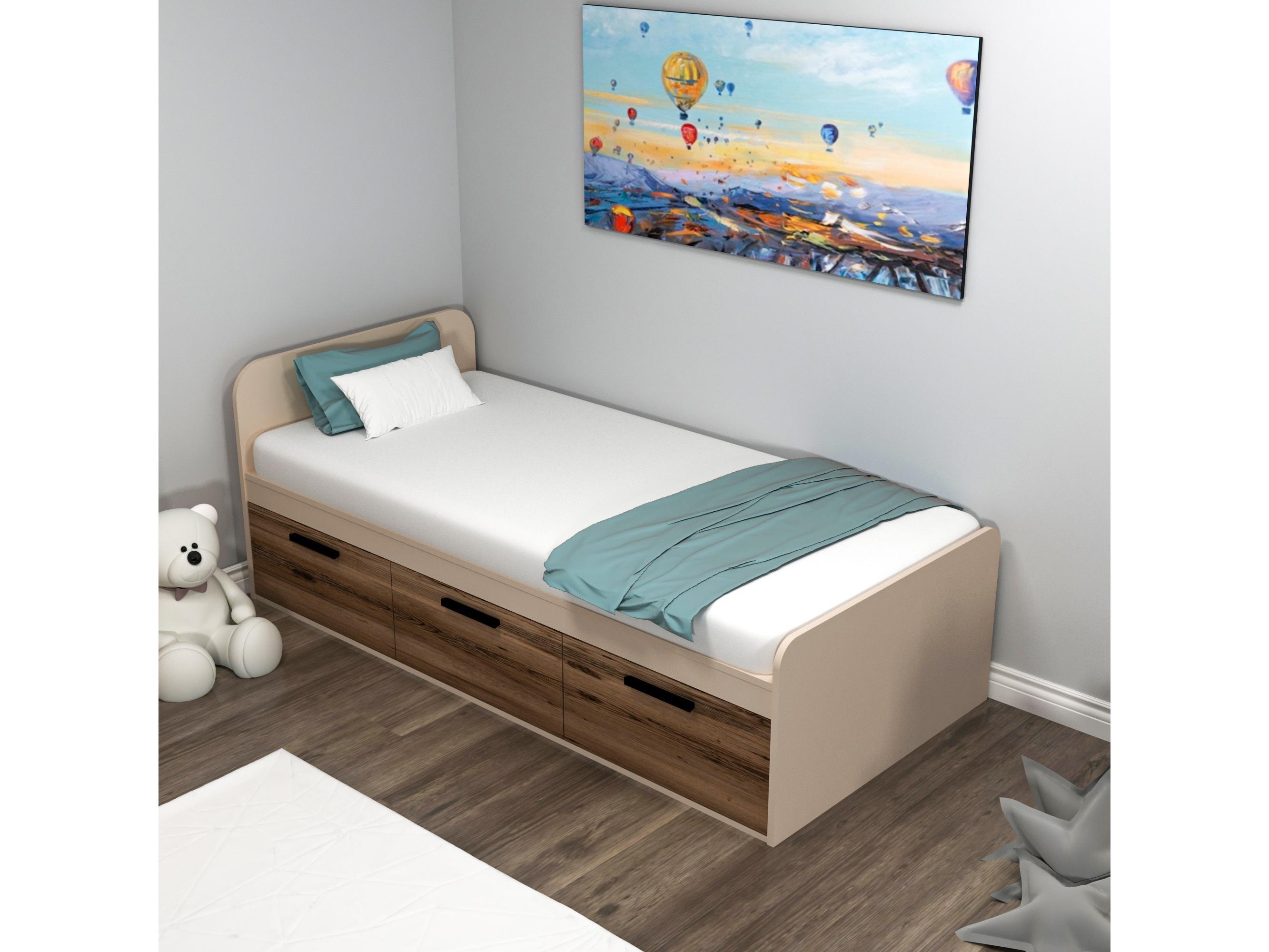 Jednolůžková postel 90 cm Pelavi 1 (ořech světlý + béžová) (s roštem)
