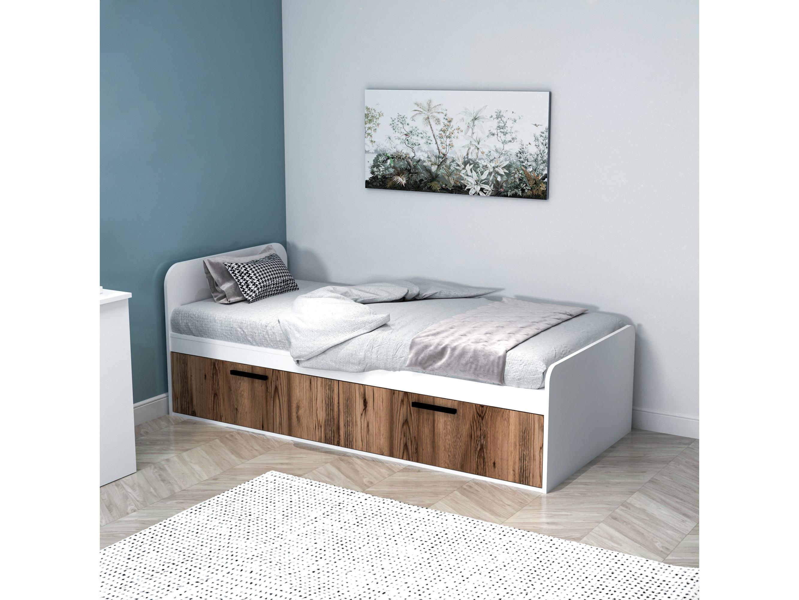 Jednolůžková postel 90 cm Levipo 2 (ořech světlý + bílá) (s roštem)