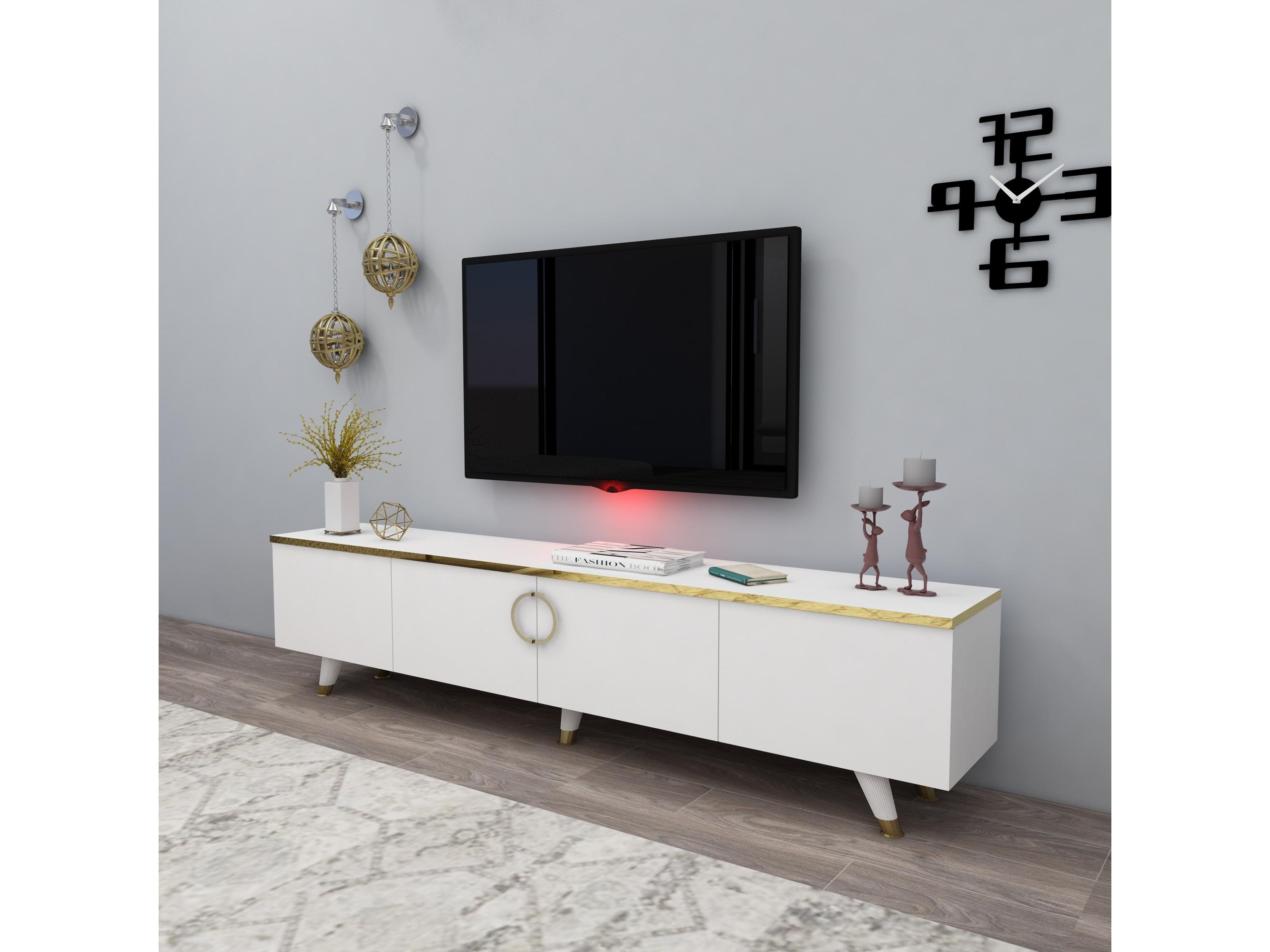 TV stolek/skříňka Bamete (bílá + zlatá)