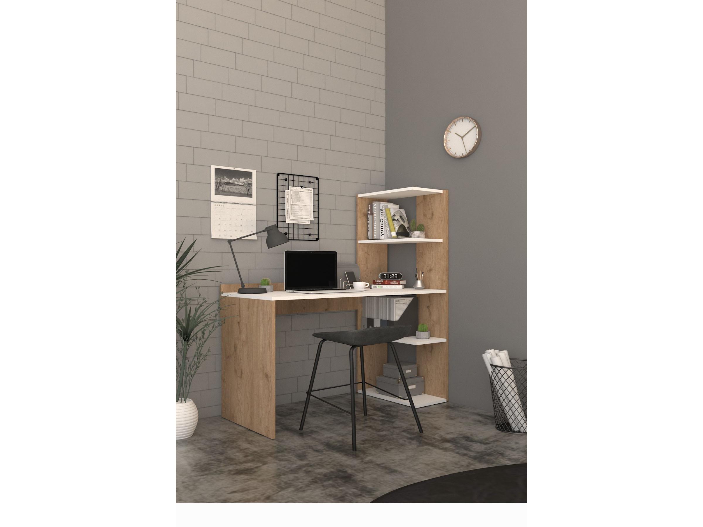  Rohový PC stolek Dekobi (dub + bílá)