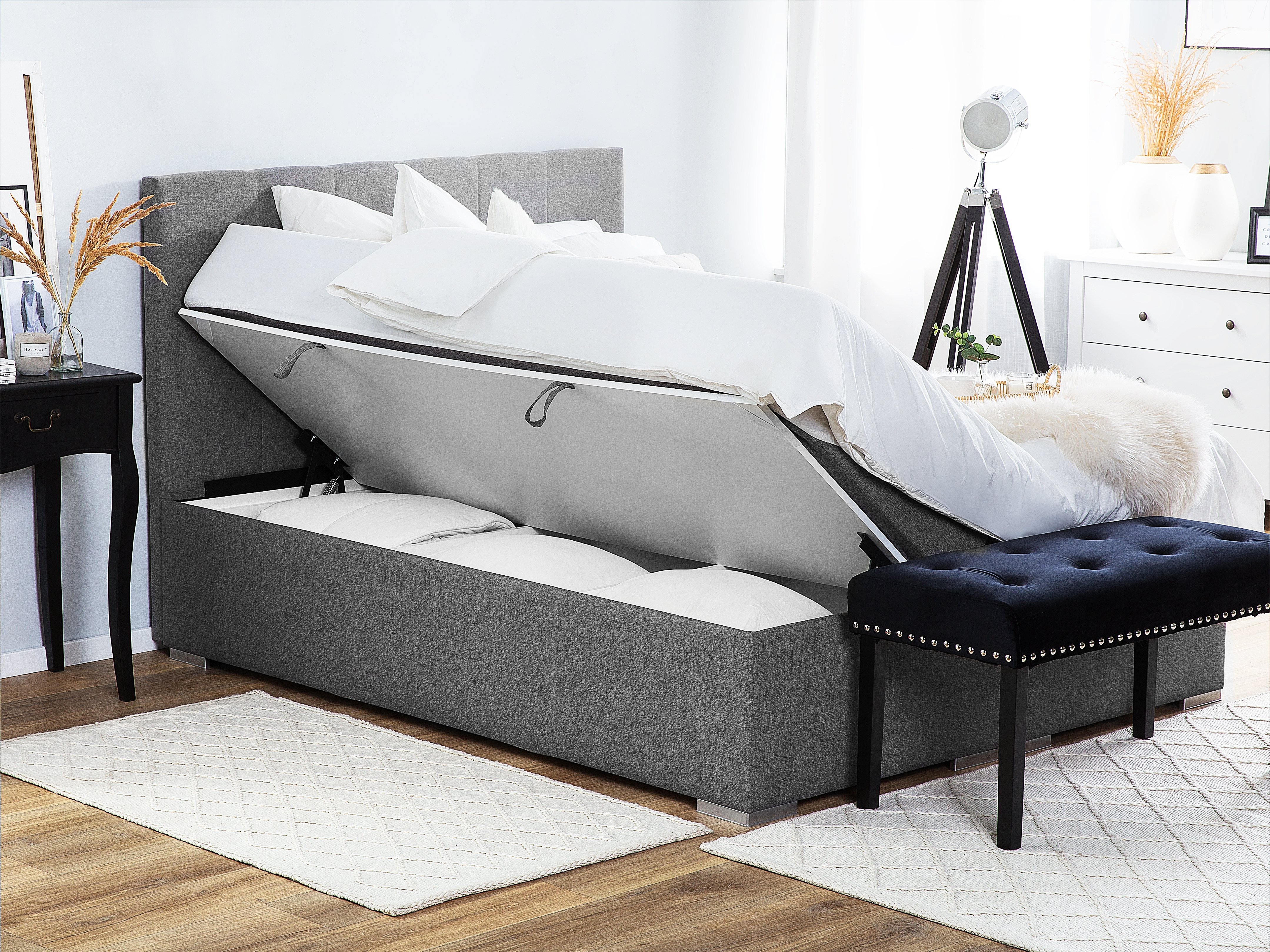 Manželská postel Boxspring 180 cm LORRO (s matracemi) (šedá