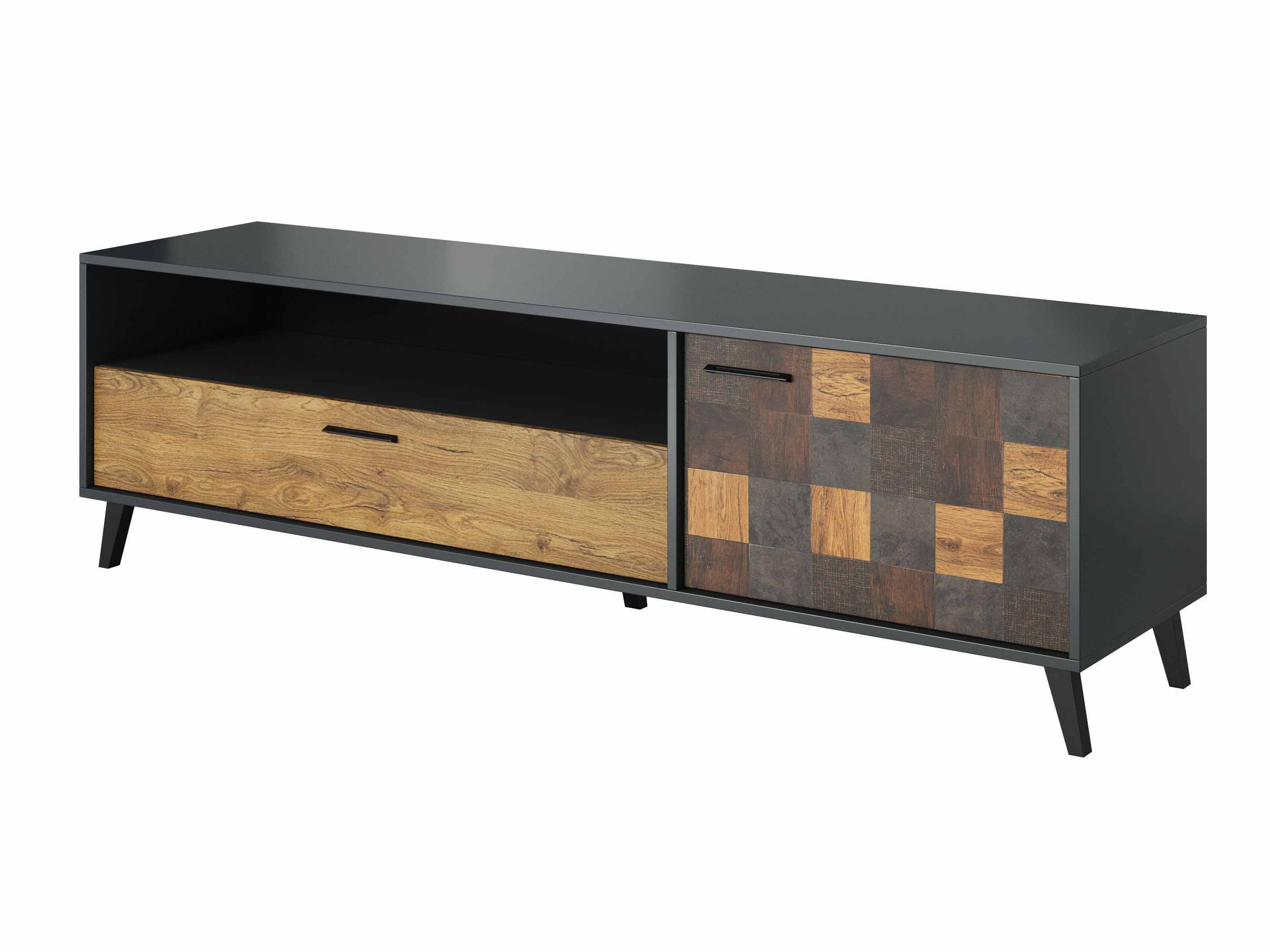 TV stolek Soumi (tmavé dřevo + černá)