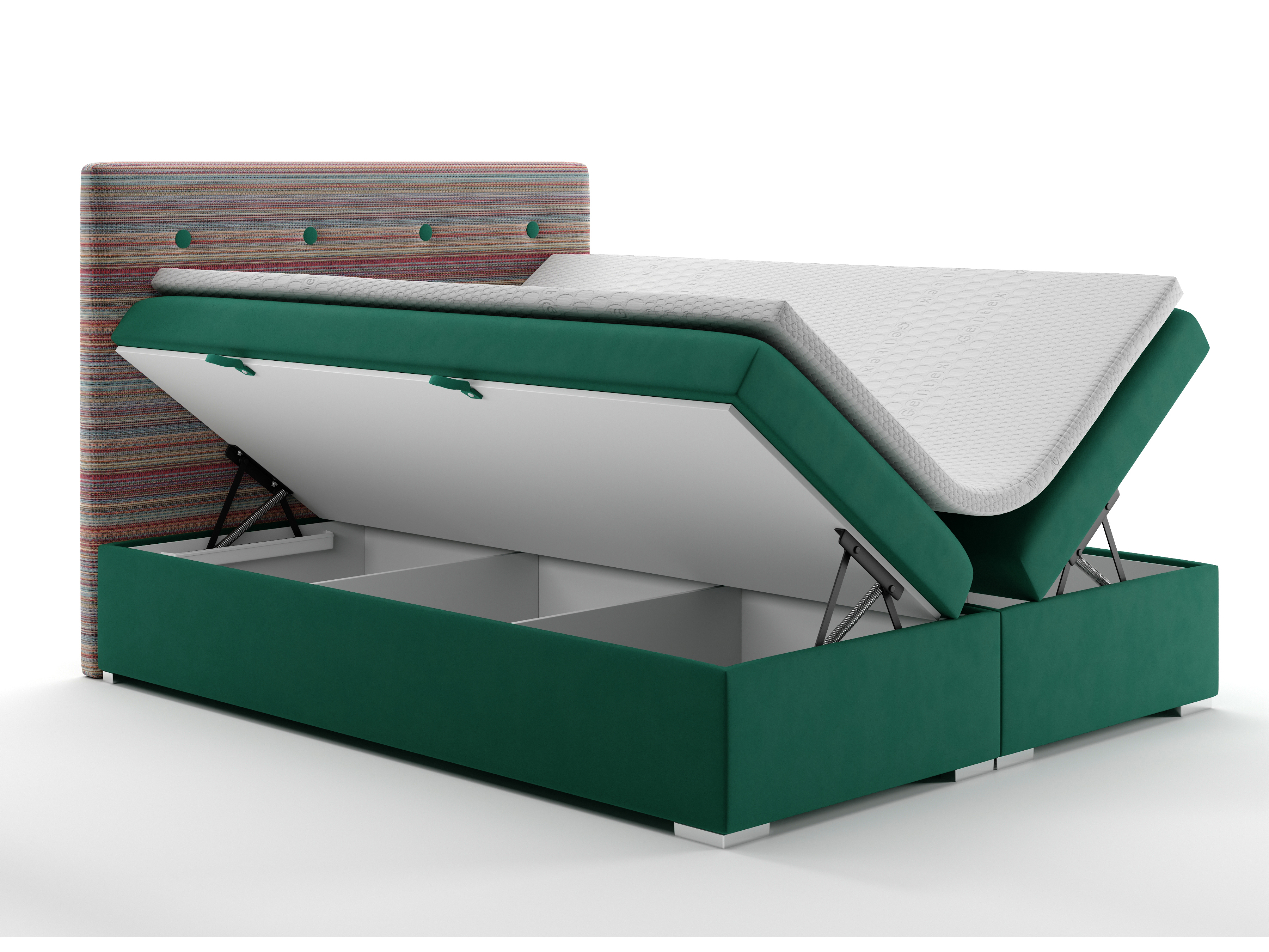 Boxspring postel 140 cm Rinoletto (tmavě zelená + vícebarevné) (s úložným prostorem)