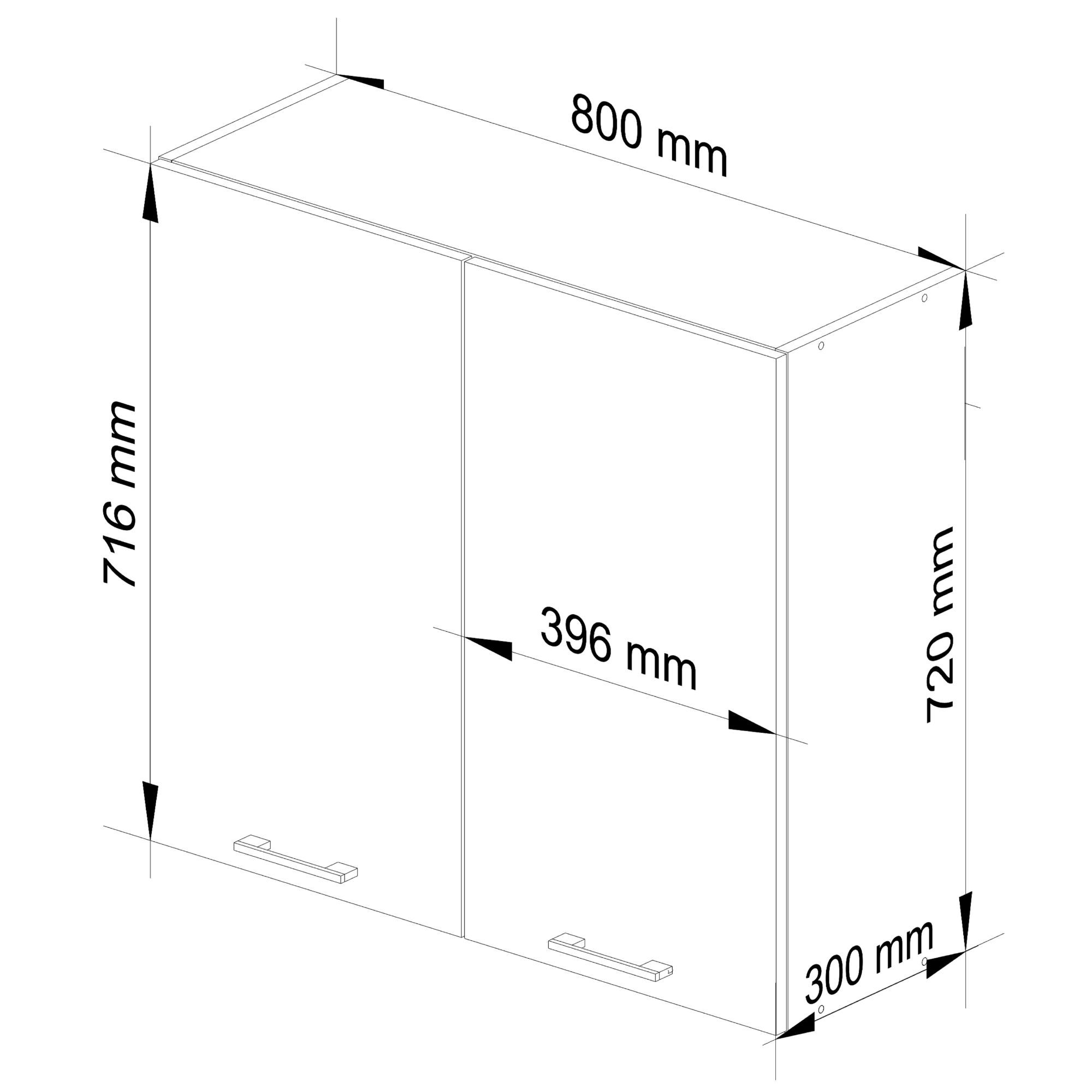 Horní kuchyňská skříňka Ozara W80 H720 (bílá + černý lesk)