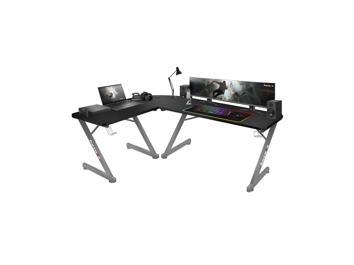 Rohový PC stolek Hyperion 7.0 (černá + šedá)
