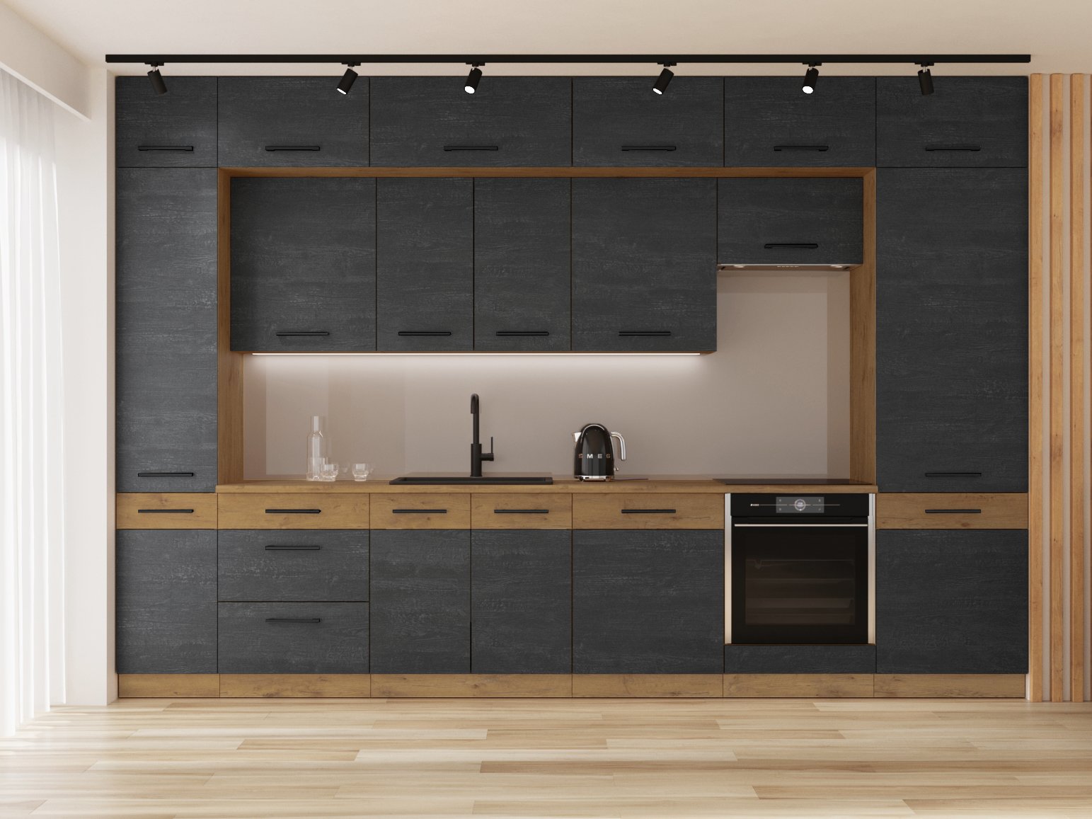 Rohová dolní kuchyňská skříňka Virion 90 x 90 ND 2F BB (dub lancelot + tmavé dřevo)