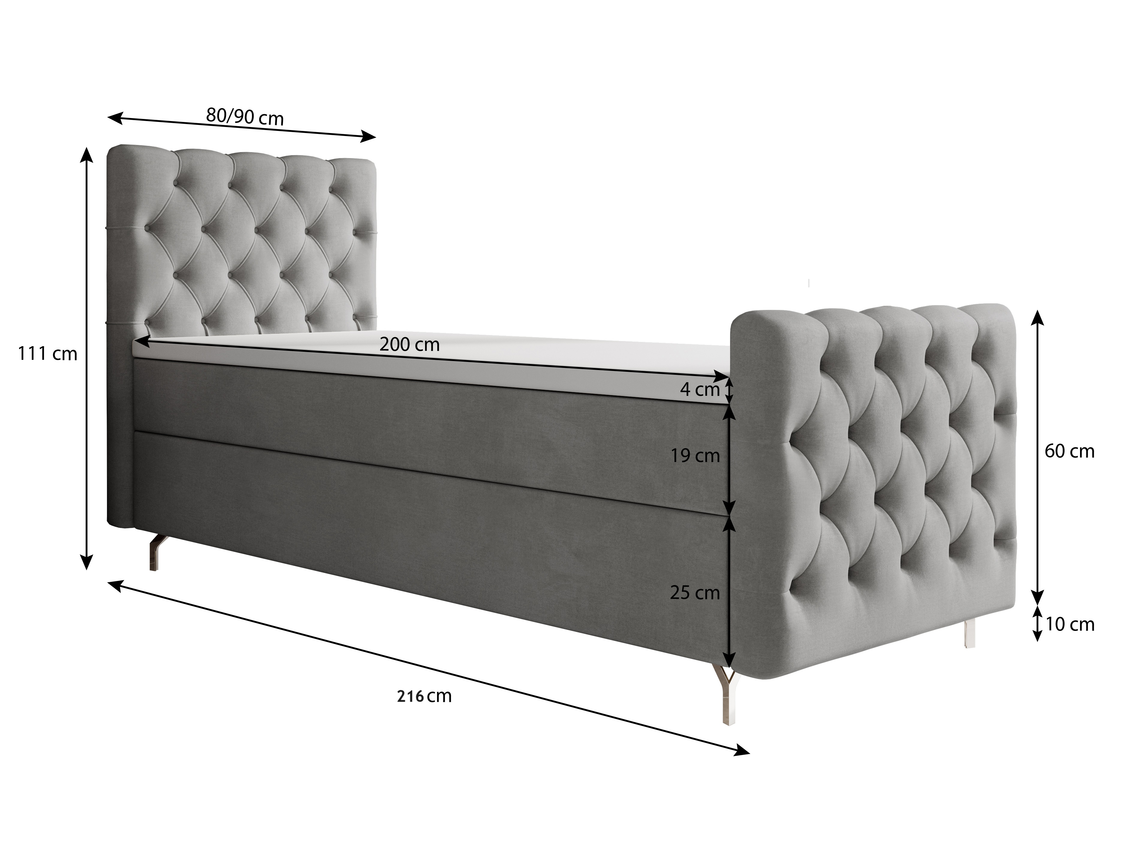 Jednolůžková postel 90 cm Clinton Bonell (tmavě šedá) (s roštem, s úl. prostorem)
