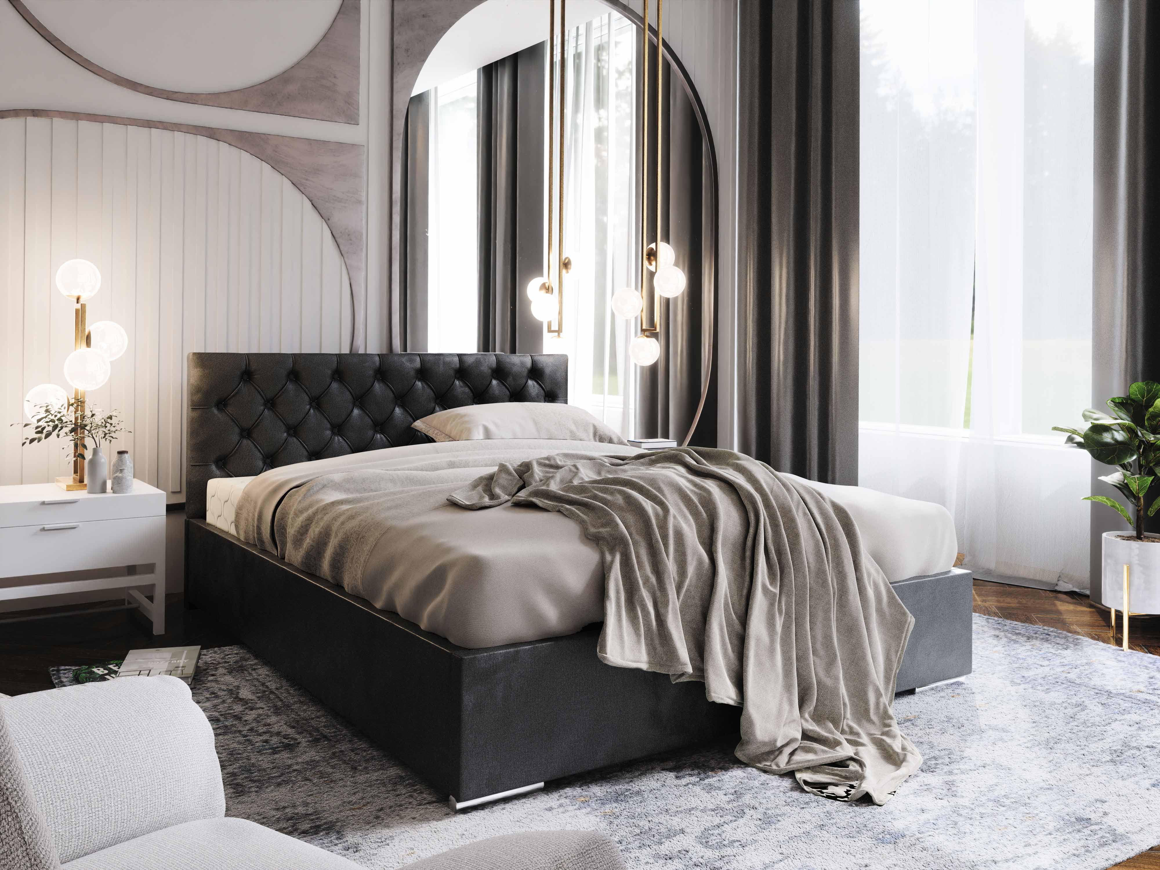 Manželská postel 160 cm Danita (černá) (s roštem a úložným prostorem)