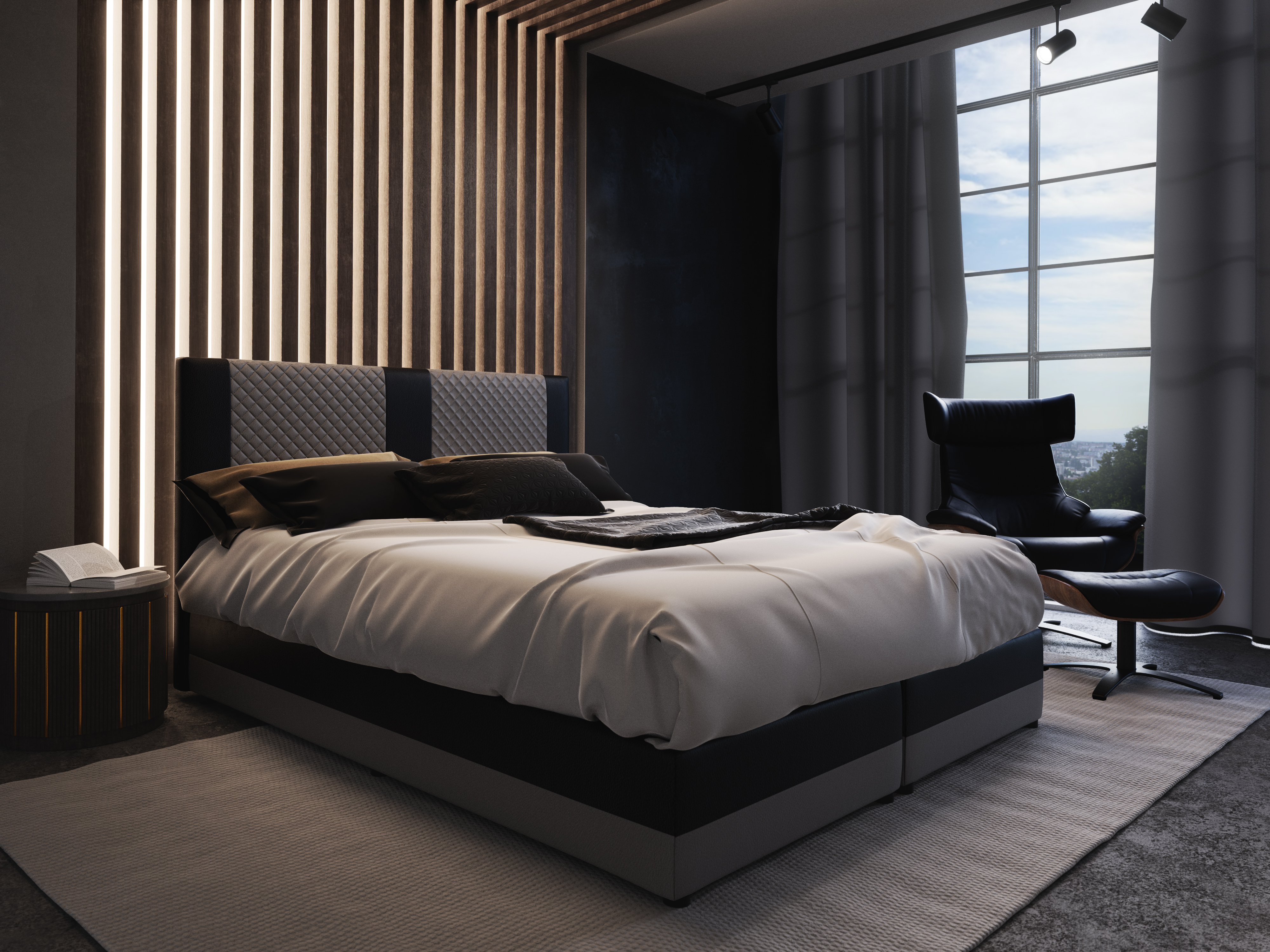 Boxspring postel 140 cm Pecos Comfort (ekokůže + šedá + černá) (s matrací a úložným prostorem)