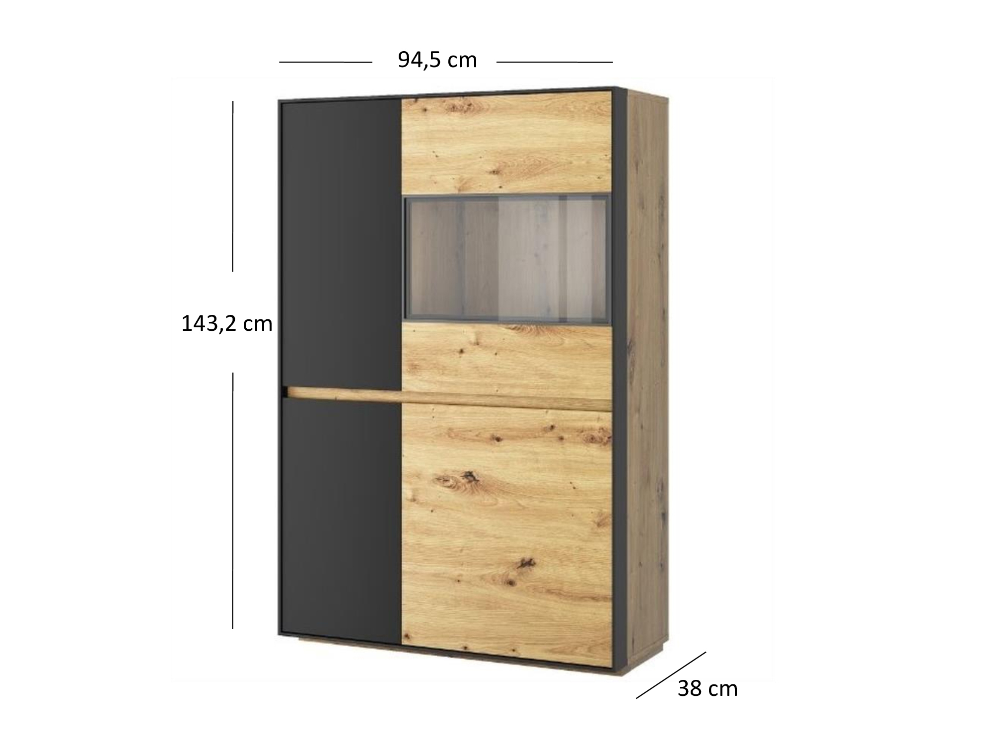 Vitrína Bobbie 3D1W (dub artisan + černá)