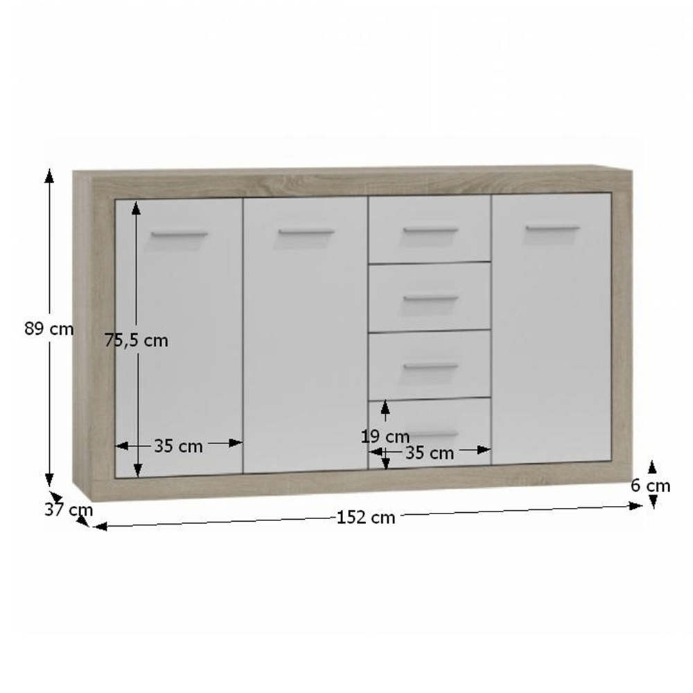 Komoda Callin 3T/4SK (dub sonoma + bílá)