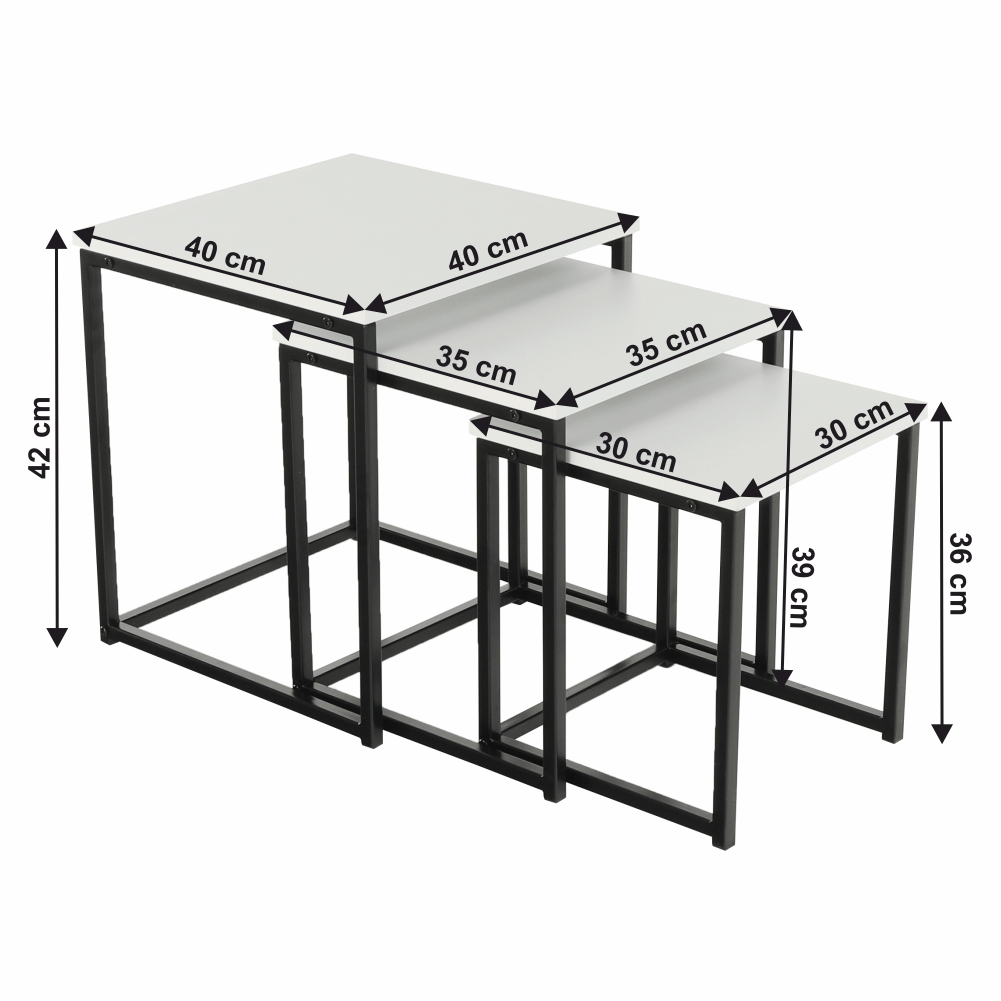 Set 3 ks konferenčních stolků Kastty typ 3 (bílá + černá)