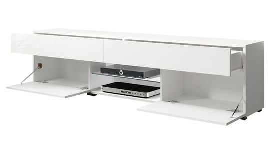 TV skříňka/stolek Mrentu (bílá + lesk šedý) (LED osvětlení bílé) *výprodej