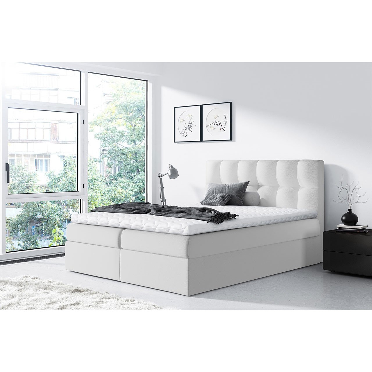 Jednolůžková boxspring postel Maddox (120x200) (ekokůže Soft 017 (bílá))