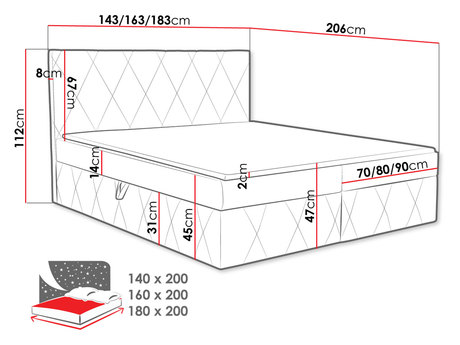 Manželská postel 180 cm Tebsano (hnědá) (s roštem a matrací) (s úl. prostorem)