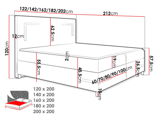 Manželská postel 200 cm Frinesa LED (krémová) (s roštem a matrací) (s úl. prostorem) (s LED osvětlením)