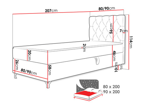 Jednolůžková postel 80 cm Jenaks 1 (modrá) (s roštem a matrací) (s úl. prostorem) (L)