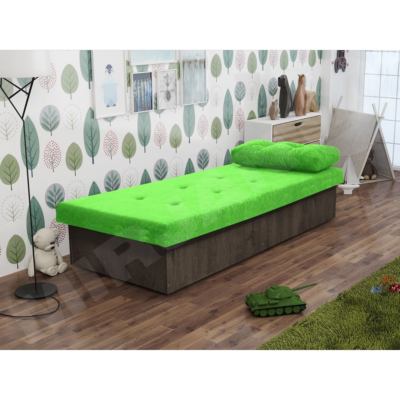 Jednolůžková postel 80 cm Nikroguta (zelená + jaseň tmavý) *výprodej