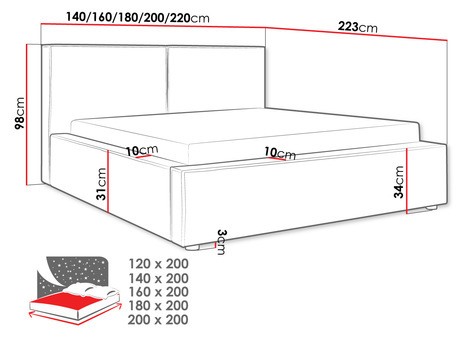 Manželská postel 160 cm Sekozzo (černá) (s roštem) (s úl. prostorem)