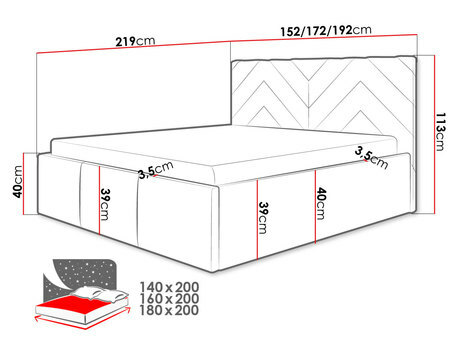 Manželská postel 180 cm Mengalora (modrá) (s roštem) (s úl. prostorem)