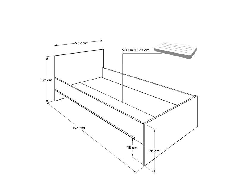 Jednolůžková postel 90 cm Krynalona 1 (s roštem) (dub sonoma)