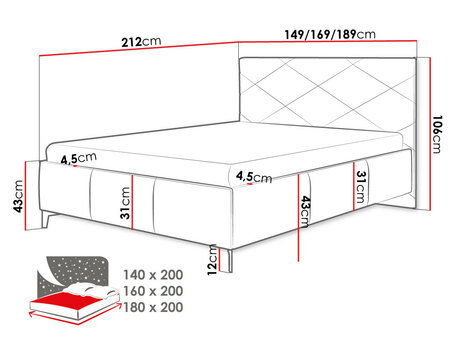 Manželská postel 140 cm Sanoin (béžová + černá) (s roštem) (s úl. prostorem)