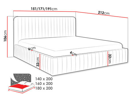 Manželská postel 180 cm Lentoa (růžová) (s roštem) (s úl. prostorem)