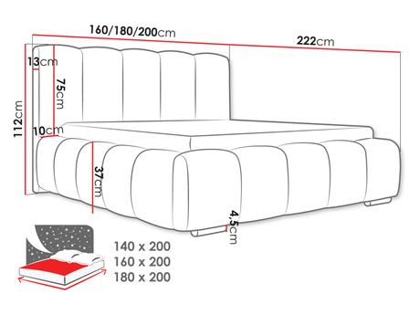 Manželská postel 180 cm Leskana (béžová) (s roštem) (s úl. prostorem)