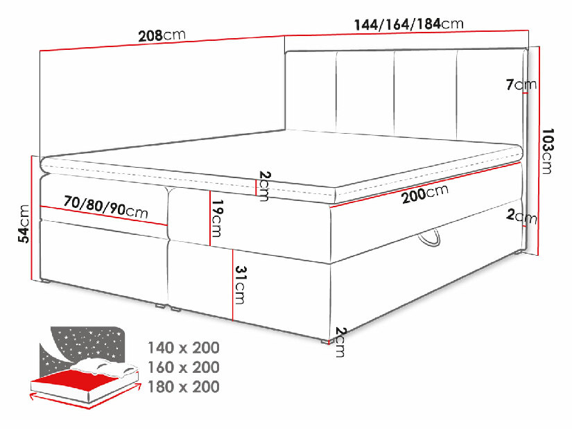 Manželská postel 180 cm Gunzy (růžová) (s roštem a matrací) (s úl. prostorem)