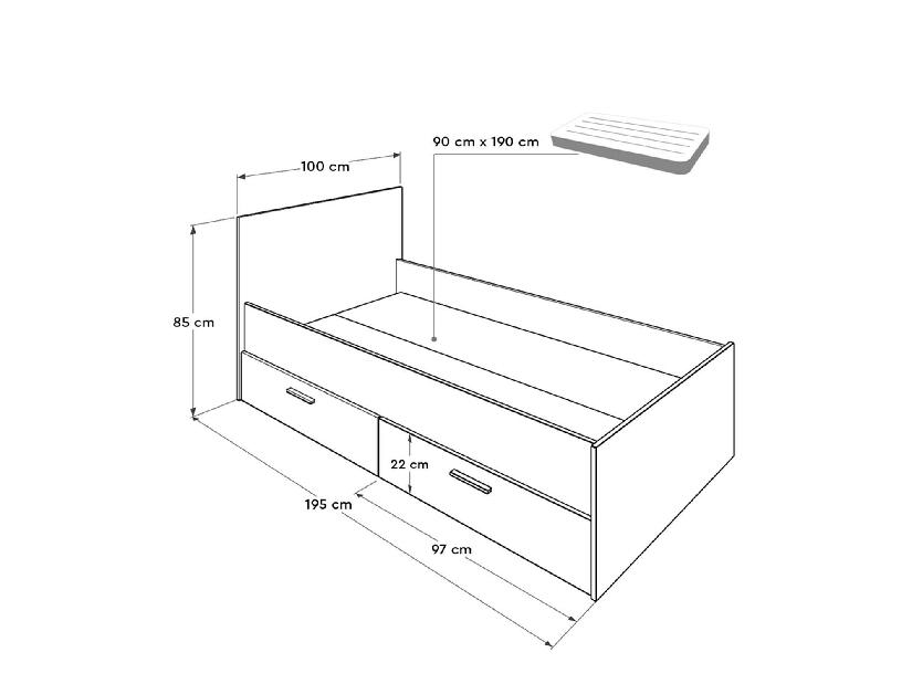 Jednolůžková postel 90 cm Krynalona 2 (s roštem) (s úl. prostorem) (dub sonoma + bílá)